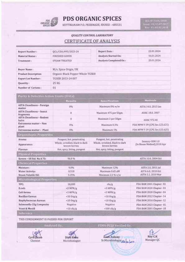 *NEW HARVEST* Black Peppercorns (2024 Harvest)- Premium (Tellicherry Special Extra Bold)